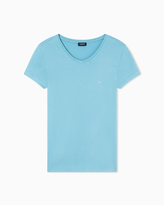 Emporio Armani Women's Essential Studs V Neck T-Shirt Blue XL
