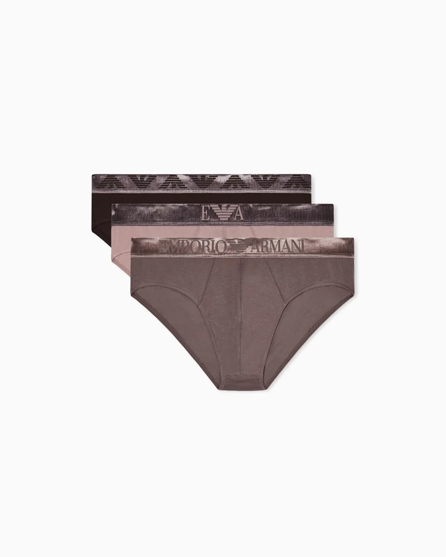 EMPORIO ARMANI Men's Shiny Logoband 3-Pack Brief Brown L