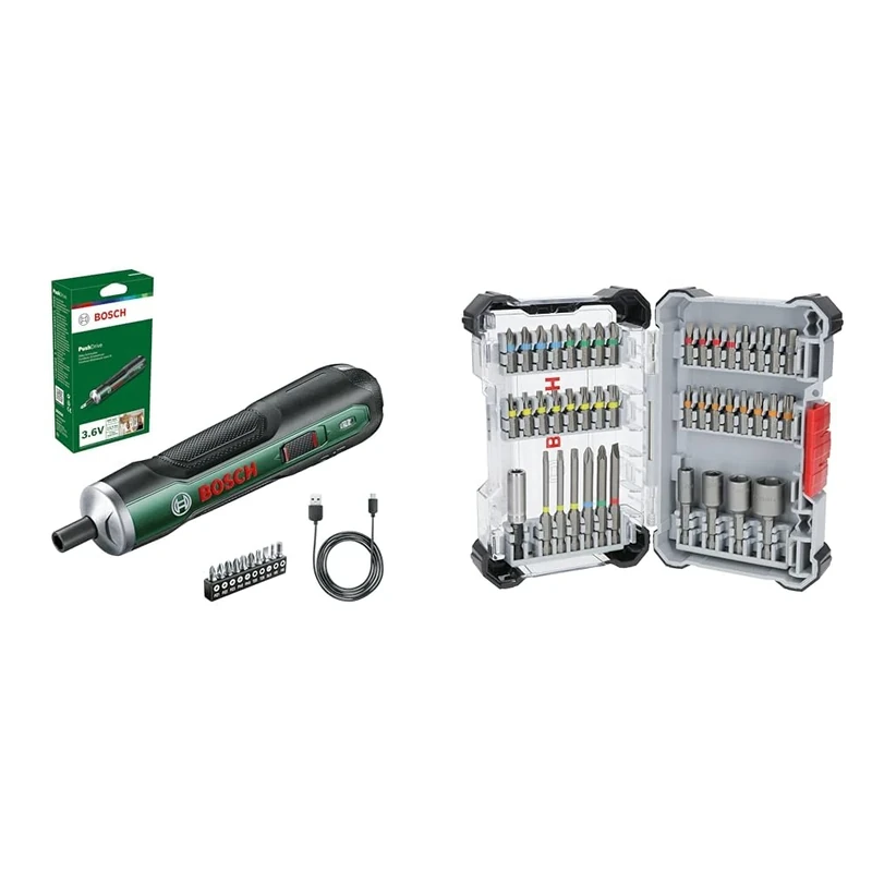 Bosch Akkuschrauber PushDrive Starter Set + 43x Extra Hard Screwdriver Bit Set, 43-Piece (197 x 110.5 mm, Professional Accessories Screwdriver, Drill)