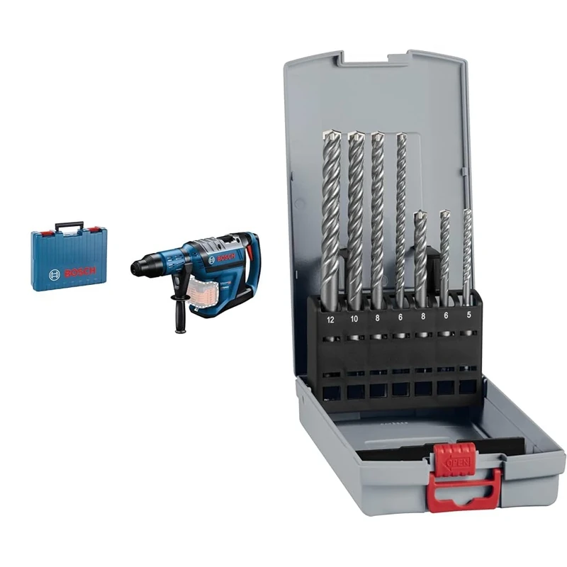 Bosch Professional 18V System BITURBO Cordless Rotary Hammer GBH 18V-45 C + 7X PRO SDS plus-5X Hammer Drill Bit Set (for Concrete, Lime and Sand Bricks, Ø 5-12 mm)