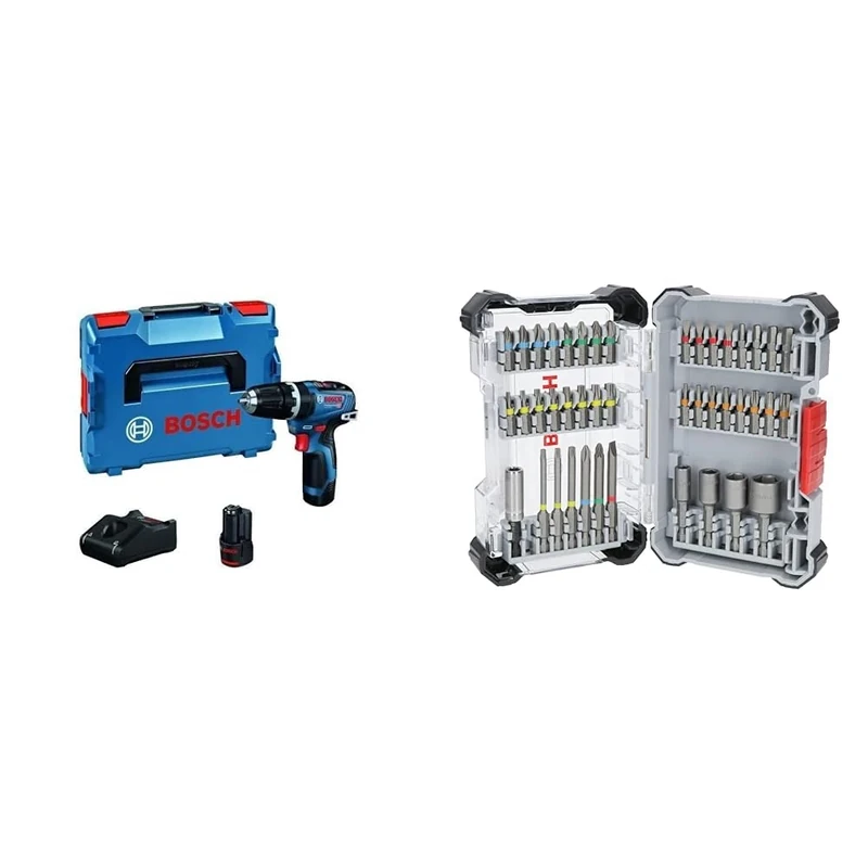 Bosch Professional 12V System GSB 12V-35 Cordless Combi Drill (excluding Rechargeable Batteries and Charger, in L-BOXX 102) + 43x Extra Hard Screwdriver Bit Set (197 x 110.5 mm, Accessories)