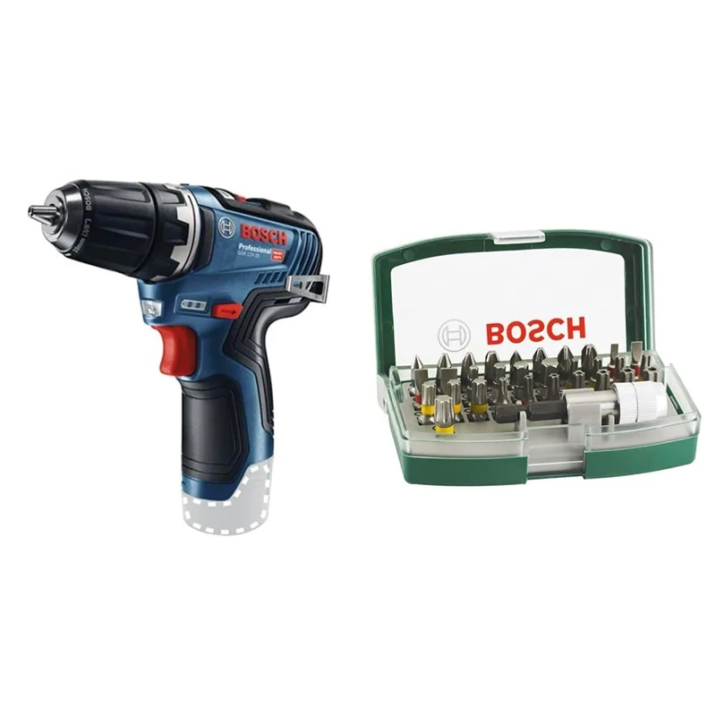 Bosch Professional 12V System GSR 12V-35 Cordless Drill Driver (Without Battery/Charger) + 32pc. Screwdriver Bit Set (PH-, PZ-, Hex-, T-, TH-, S-Bit, Accessories Drill and Screwdriver)
