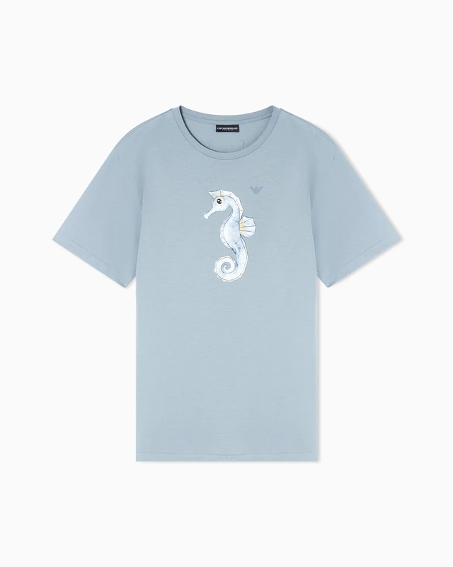 Men's Animals Print Crew Neck T-Shirt Blue L