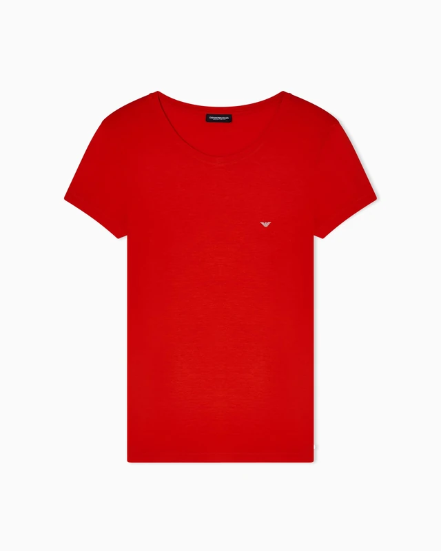Emporio Armani Women's Essential Studs V Neck T-Shirt Red L