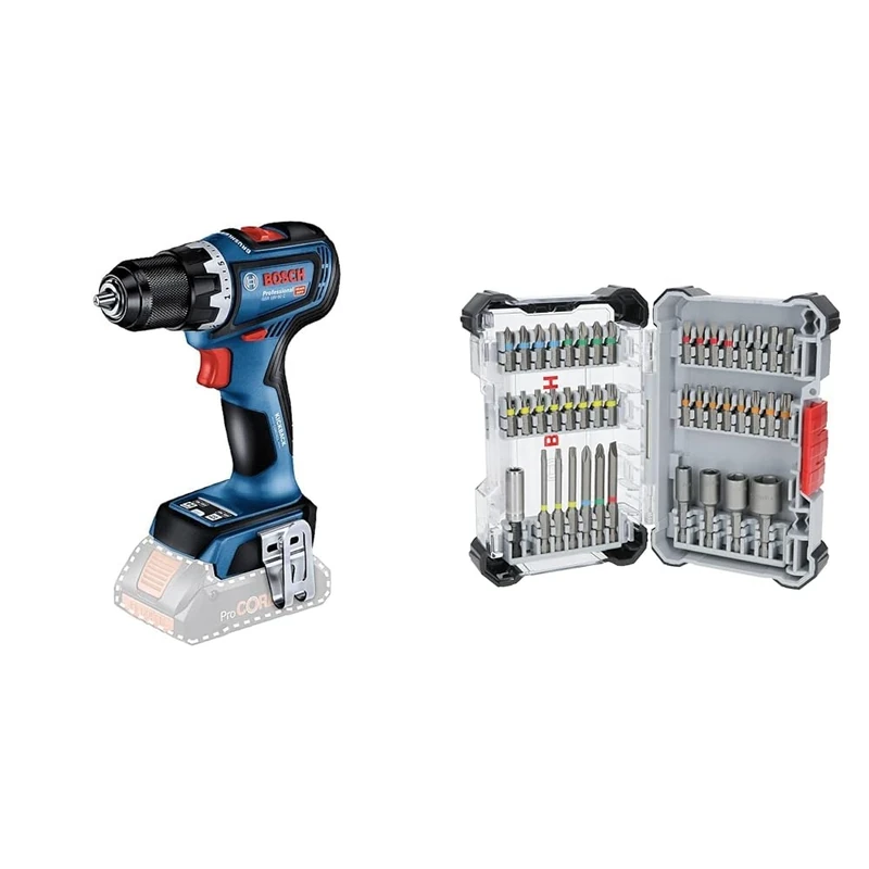 Bosch Professional 18V System Cordless Drill Driver GSR 18V-90 C (Without Battery/Charger) + 43x Extra Hard Screwdriver Bit Set, 43-Piece (197 x 110.5 mm, Professional Accessories Screwdriver, Drill)