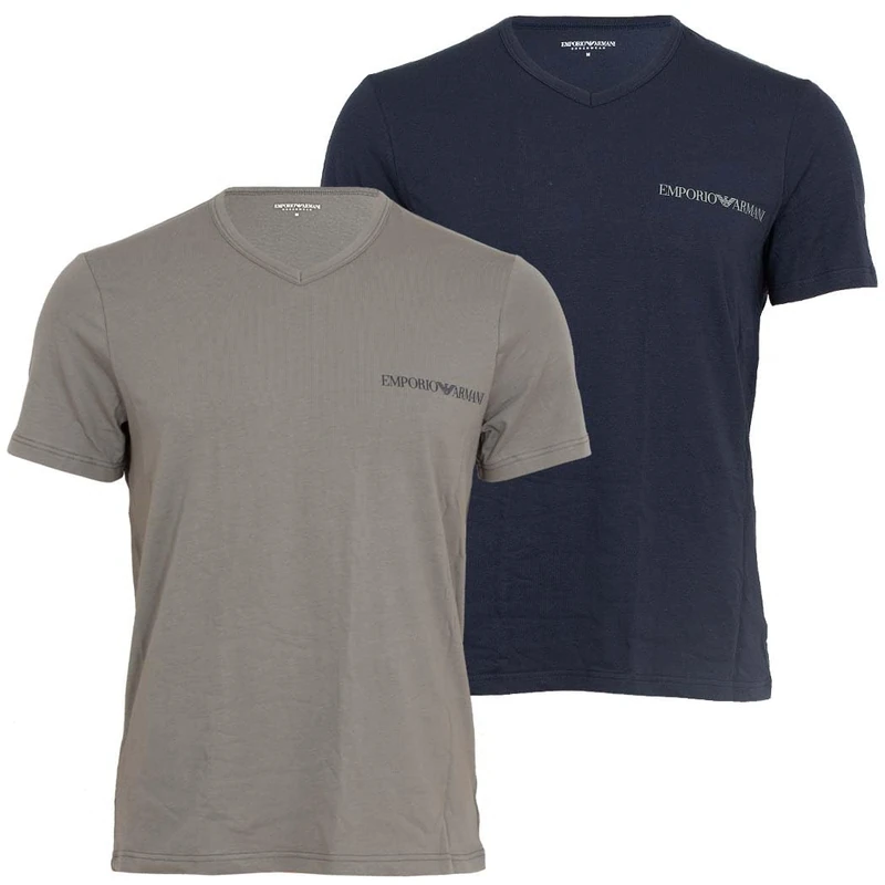 Emporio Armani Men's CORE Logoband 2-Pack V Neck T-Shirt Blue L