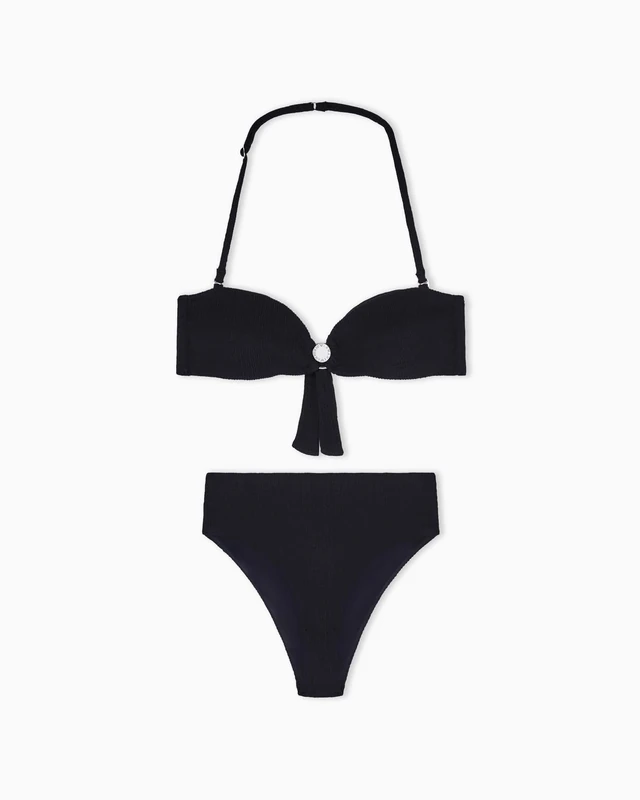 Women's Textured Lycra Bandeau+Brief Bikini Black M