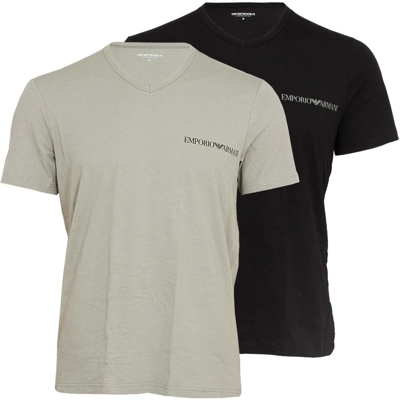 Emporio Armani Men's CORE Logoband 2-Pack V Neck T-Shirt Black M