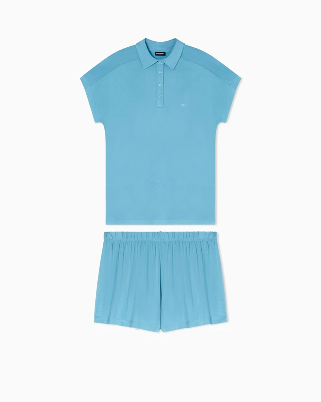 Emporio Armani Women's ESSENTIAL STUDS SHIRT+SHORTS PYJAMA Blue M