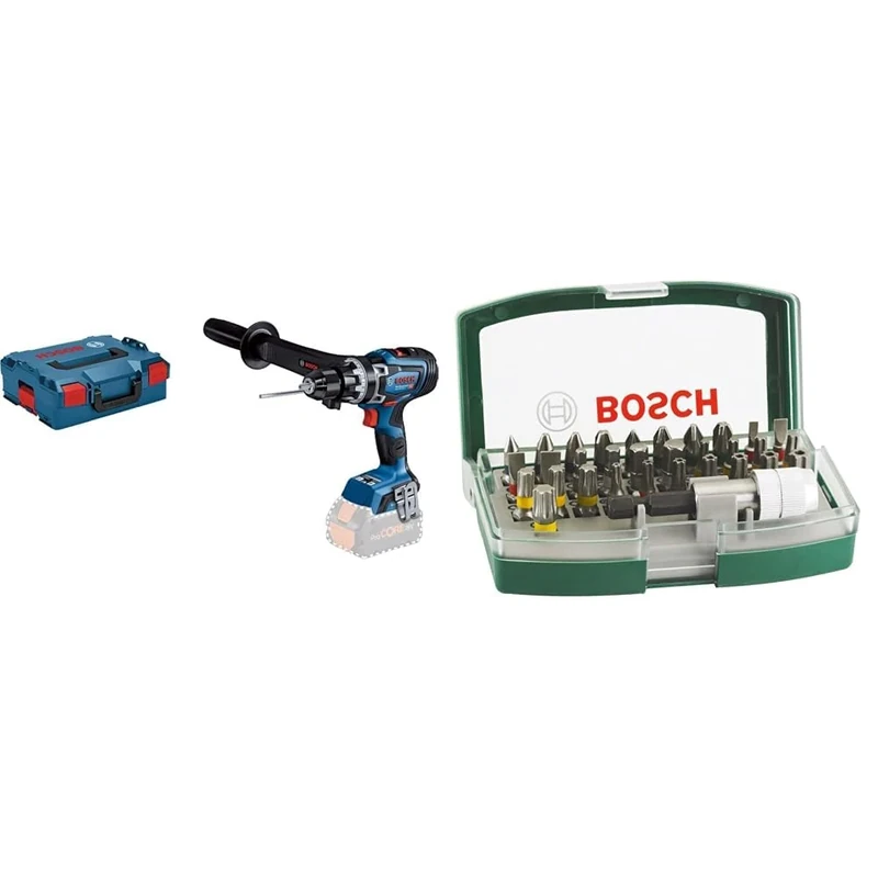 Bosch Professional 18V System BITURBO Cordless Combi Drill GSB 18V-150 C (max. Torque 150 Nm, Without Battery/Charger) + 32pc. Screwdriver Bit Set (PH-, PZ-, Hex-, T-, TH-, S-Bit, Accessories)