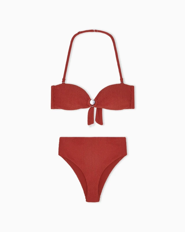 Women's Textured Lycra Bandeau+Brief Bikini Pink M