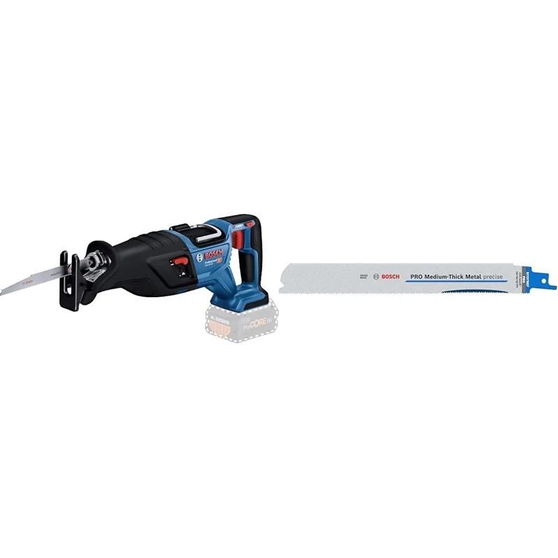 Bosch Professional 18V System BITURBO Cordless Reciprocating Saw GSA 18V-28 + 2X PRO Medium-Thick Metal S1137BEF Precise Reciprocating Saw Blade (Metal Pipes & Profiles, Non-Ferrous Metals, 225 mm)