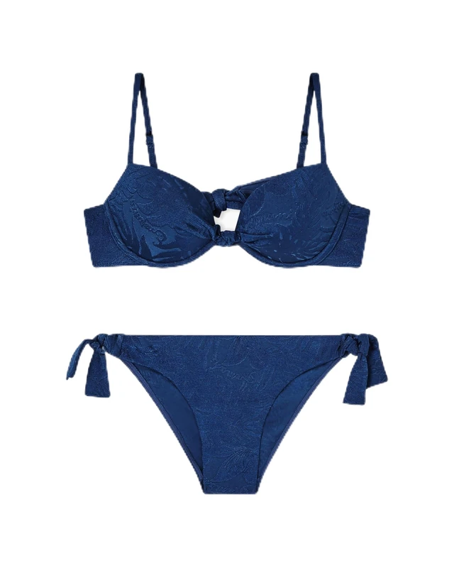 Women's Jacquard Push UP Bra+Brief Bikini Blue L