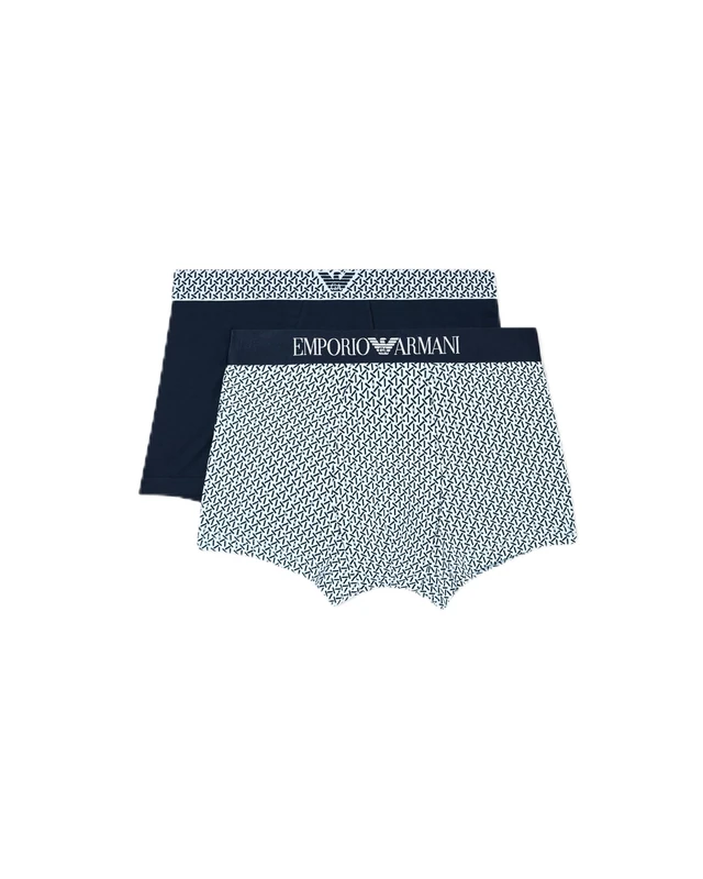 Emporio Armani Men's Pattern 2-Pack Trunk Blue L