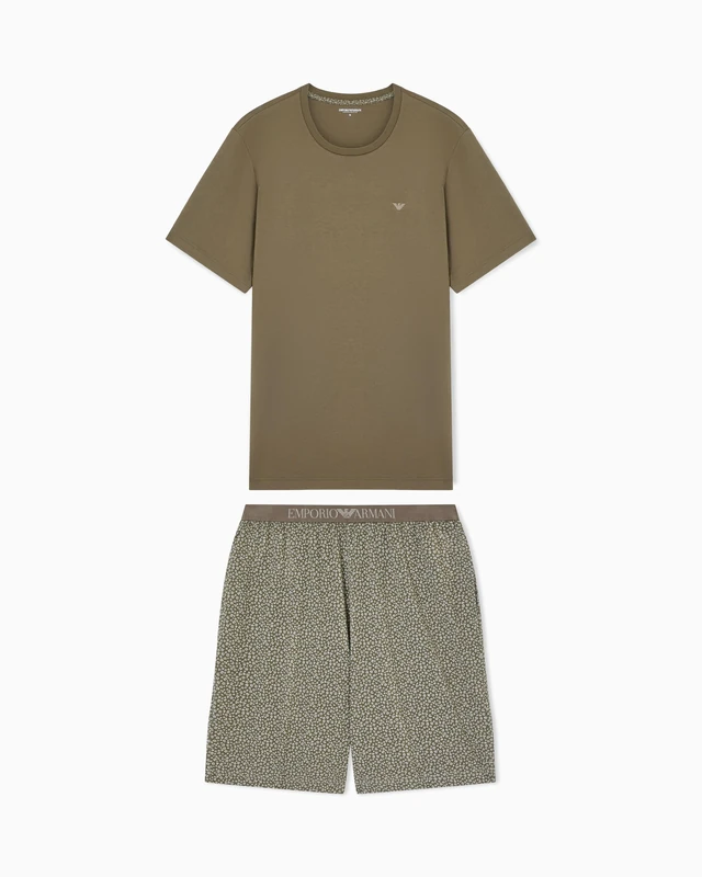 EMPORIO ARMANI Men's PATTERN T-SHIRT+SHORTS PYJAMA Green XXL