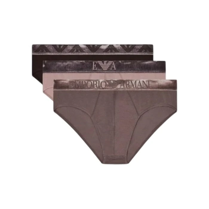 EMPORIO ARMANI Men's Shiny Logoband 3-Pack Brief Brown M