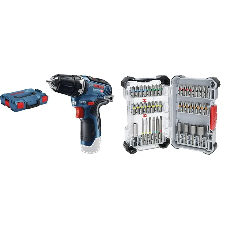 Bosch Professional 12V System GSR 12V-35 Cordless Drill/Driver (Without Battery/Charger, L-BOXX 102) + 43x Extra Hard Screwdriver Bit Set (197 x 110.5 mm, Accessories)