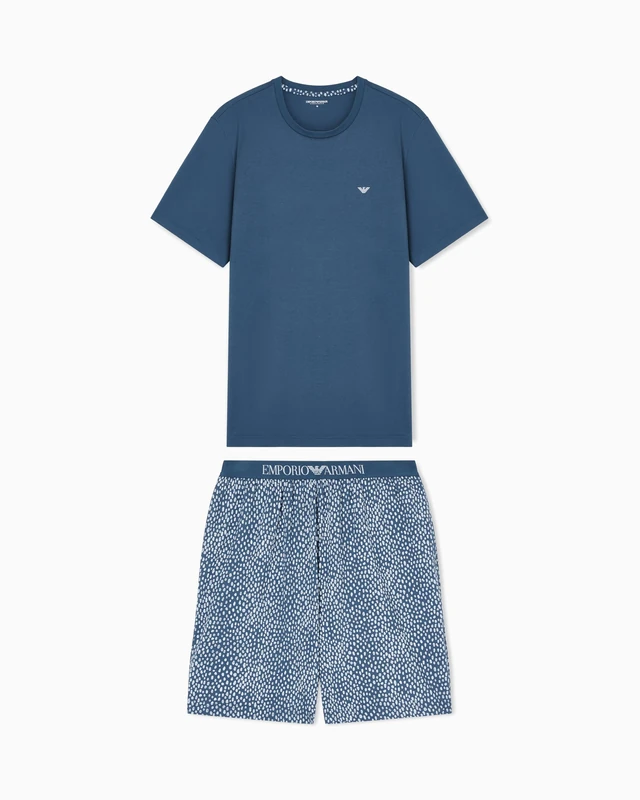 Emporio Armani Men's PATTERN T-SHIRT+SHORTS PYJAMA Blue L