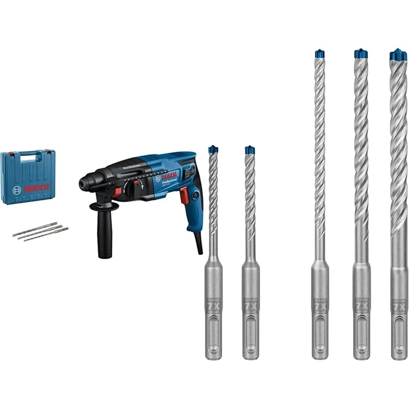 Bosch Professional GBH 2-21 Hammer Drill (with SDS Plus, incl. 3X SDS Plus Drill bits (6/8/10 mm)) + 5X Expert SDS plus-7X Hammer Drill Bit Set (for Soft Stone, Hard Stone, Ø 5-10 mm)