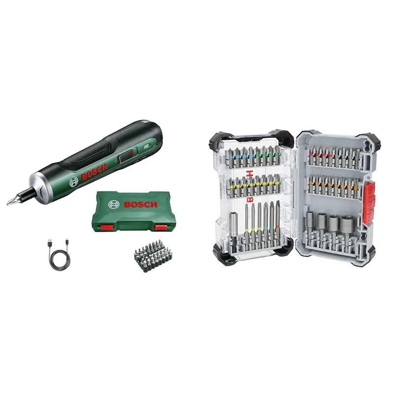 Bosch Home and Garden Cordless Screwdriver PushDrive (3.6 Volt, 32 bits, in Storage Box) + 43x Extra Hard Screwdriver Bit Set, 43-Piece (197 x 110.5 mm, Professional Accessories Screwdriver, Drill)