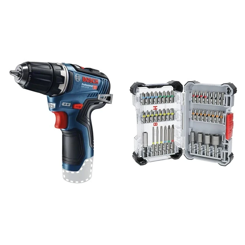 Bosch Professional 12V System GSR 12V-35 Cordless Drill Driver (Without Battery/Charger) + 43x Extra Hard Screwdriver Bit Set, 43-Piece (197 x 110.5 mm, Professional Accessories Screwdriver, Drill)