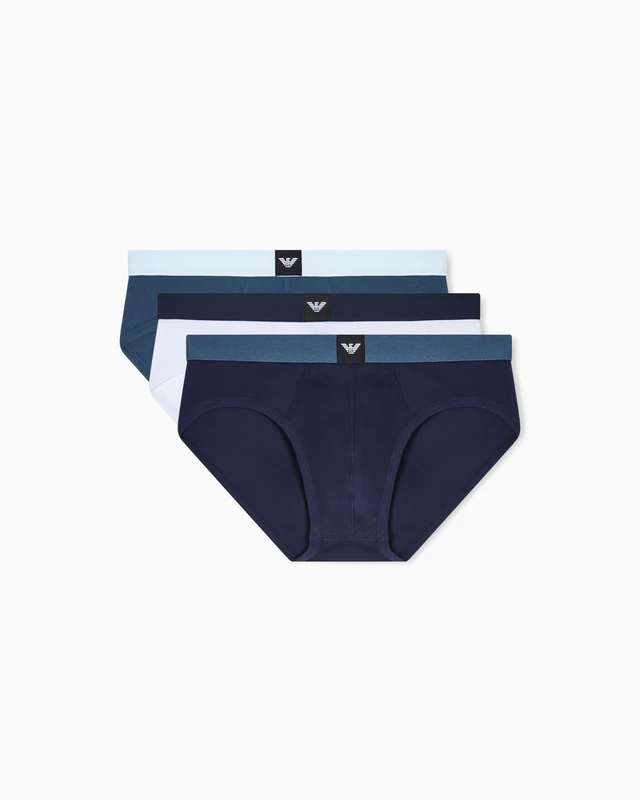 Emporio Armani Men's Essential LOGOLABEL 3-Pack Brief Blue S