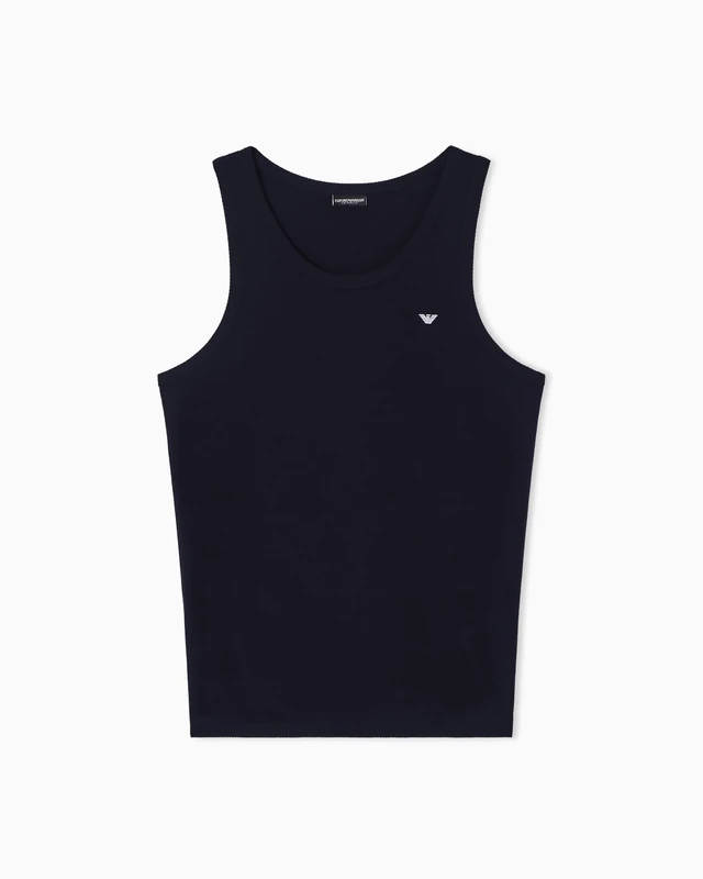 Emporio Armani Men's Piquet Cotton Tank Blue L