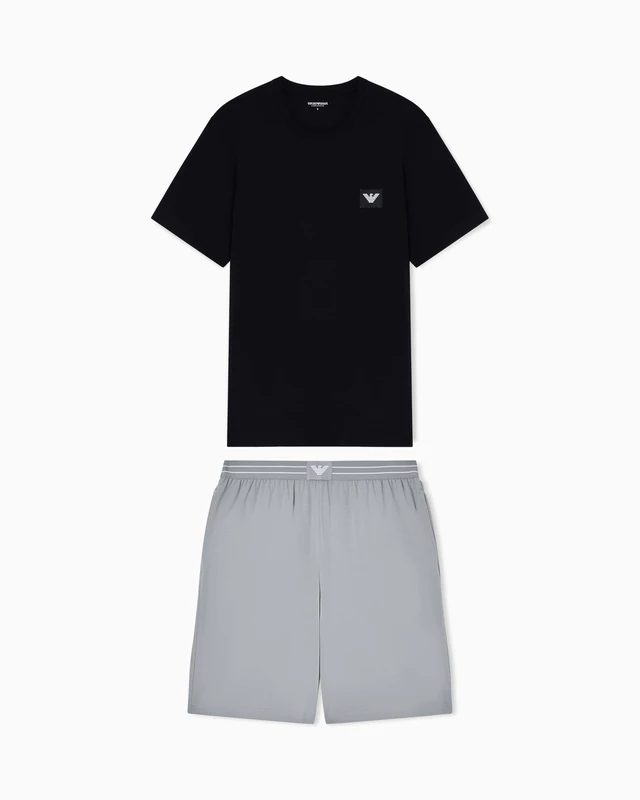 Emporio Armani Men's LOGOLABEL T-SHIRT+SHORTS PYJAMA Black L
