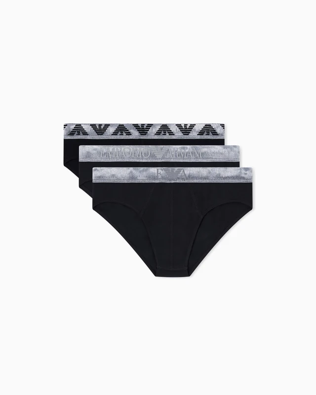 EMPORIO ARMANI Men's Shiny Logoband 3-Pack Brief Black L