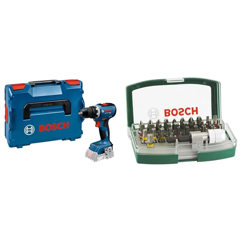 Bosch Professional 18V System Cordless Drill Driver GSR 18V-65 (Brushless Motor, Head Length 166, incl. L-BOXX) + 32pc. Screwdriver Bit Set (PH-, PZ-, Hex-, T-, TH-, S-Bit, Accessories)