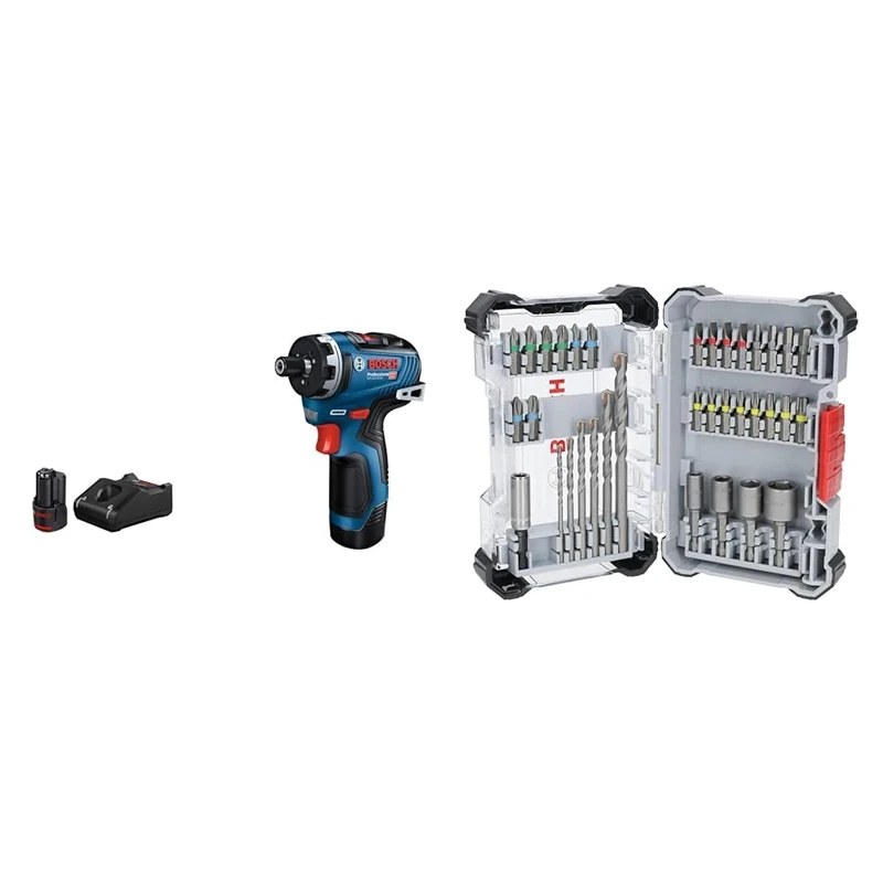 Bosch Professional 12V System GSR 12V-35 HX Cordless Drill/Driver (Incl. 2X 3.0 Ah Battery, GAL 12V-40 Charger) + 35x Extra Hard Schrauberbit‑ und CYL-3 Bohrer-Set, 35‑TLG. (197 x 110,5 mm, Zubehör)