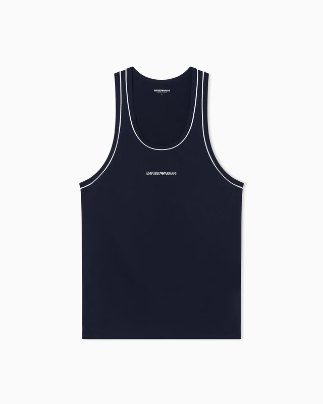Emporio Armani Men's Shiny Logoband Tank Blue S