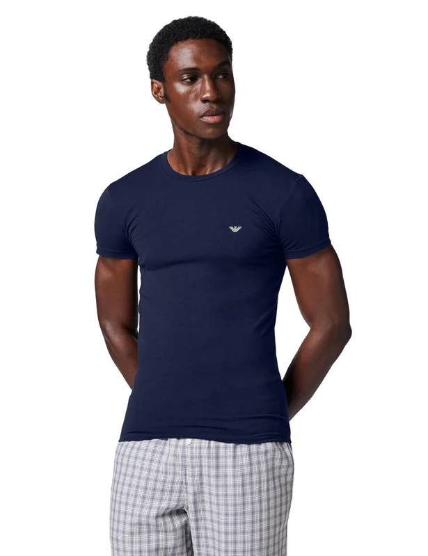 Men's Shiny Logoband Crew Neck T-Shirt Blue L