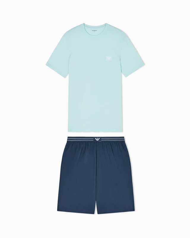Emporio Armani Men's LOGOLABEL T-SHIRT+SHORTS PYJAMA Blue M