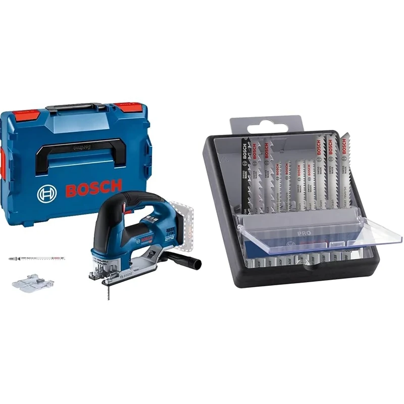 Bosch Professional 18V System Cordless Jigsaw GST 18V-155 BC + 10x PRO Hardwood and Laminate Jigsaw Blade Set (for Hardwood, Parquet, Length 83 mm)