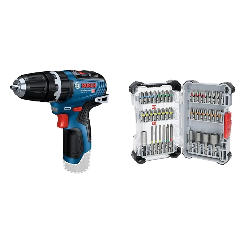 Bosch Professional 12V System GSB 12V-35 Cordless Combi Drill (max. Torque Hard/Soft of 20/35 Nm, Without Battery/Charger) + 43x Extra Hard Screwdriver Bit Set (197 x 110.5 mm, Accessories)