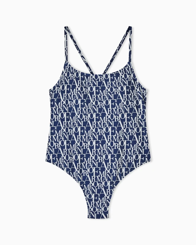 EMPORIO ARMANI Women's LOGOMANIA ONE-Piece Swimsuit Blue M