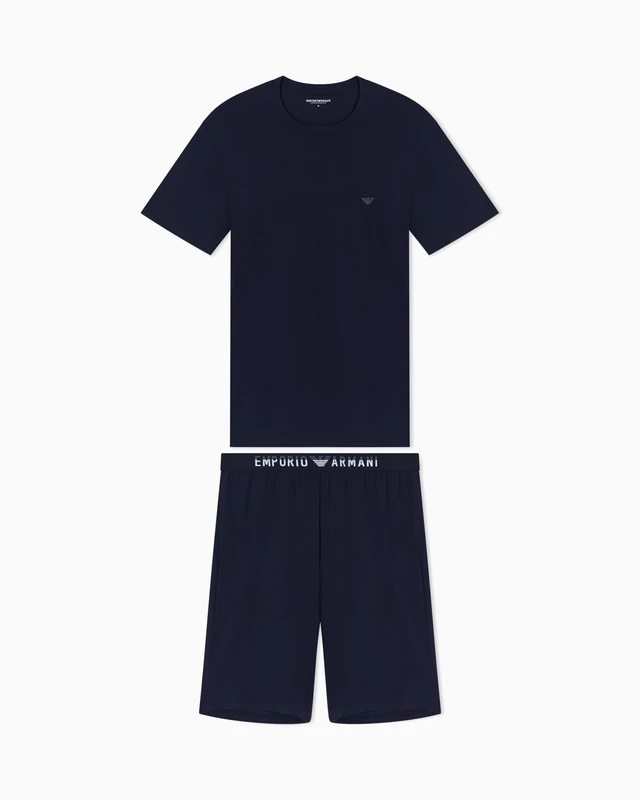 Emporio Armani Men's SOFT MODAL T-SHIRT+SHORTS PYJAMA Blue L