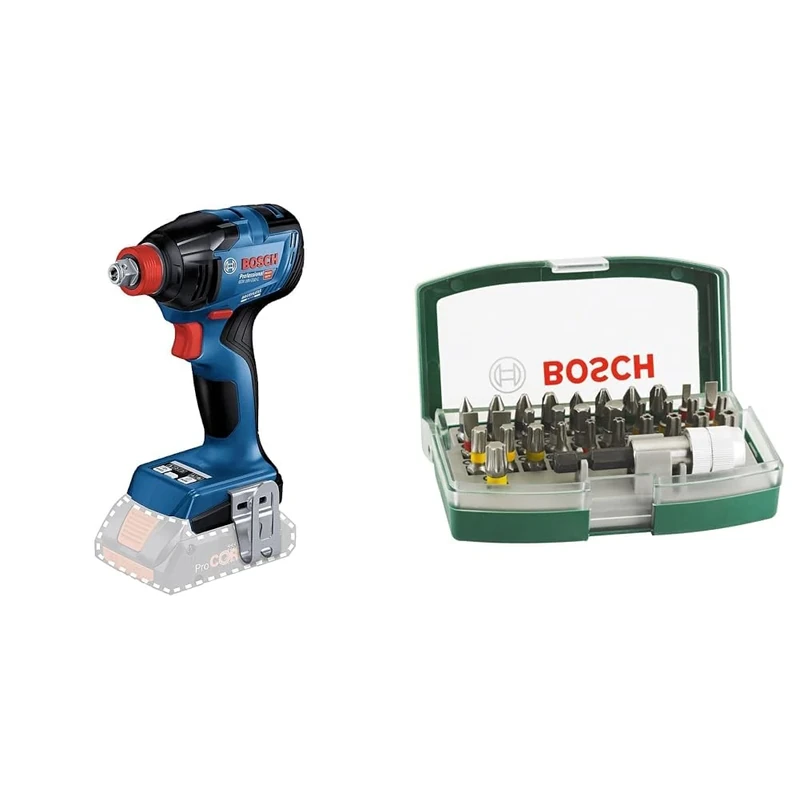Bosch Professional 18V System Cordless Impact Driver GDX 18V-210 C (max. Torque 210 Nm, Without Battery/Charger) + 32pc. Screwdriver Bit Set (PH-, PZ-, Hex-, T-, TH-, S-Bit, Accessories)