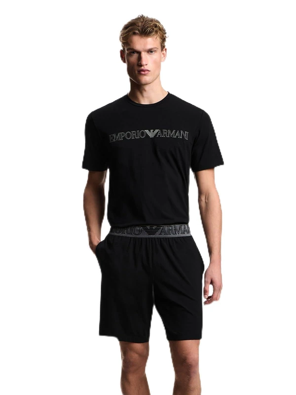 EMPORIO ARMANI Men's MEGALOGO T-SHIRT+SHORTS PYJAMA Black M
