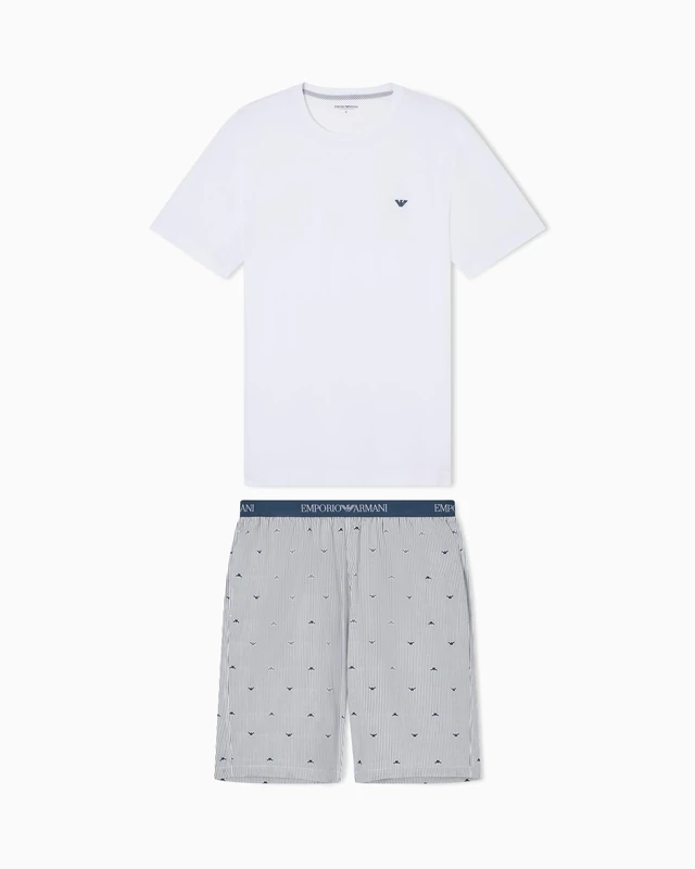EMPORIO ARMANI Men's WOVEN T-SHIRT+SHORTS PYJAMA White XL