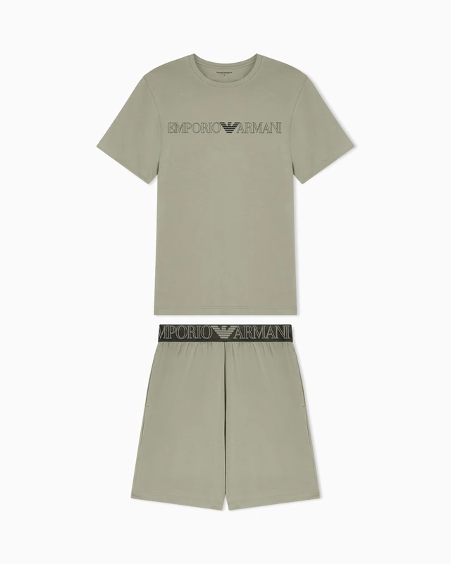 Emporio Armani Men's MEGALOGO T-SHIRT+SHORTS PYJAMA Grey M - Image 1