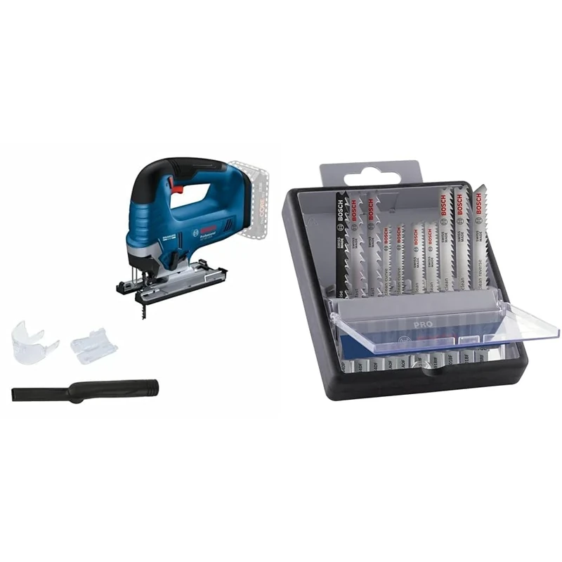 Bosch Professional 18V System Cordless Jigsaw GST 18V-125 B + 10x PRO Hardwood and Laminate Jigsaw Blade Set (for Hardwood, Parquet, Length 83 mm)