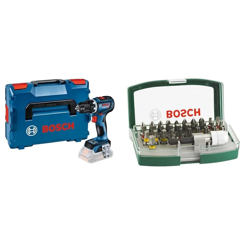 Bosch Professional 18V System Cordless Drill Driver GSR 18V-90 C (incl. 1/1 L-BOXX Inlay, L-BOXX, Without Battery/Charger) + 32pc. Screwdriver Bit Set (PH-, PZ-, Hex-, T-, TH-, S-Bit, Accessories)
