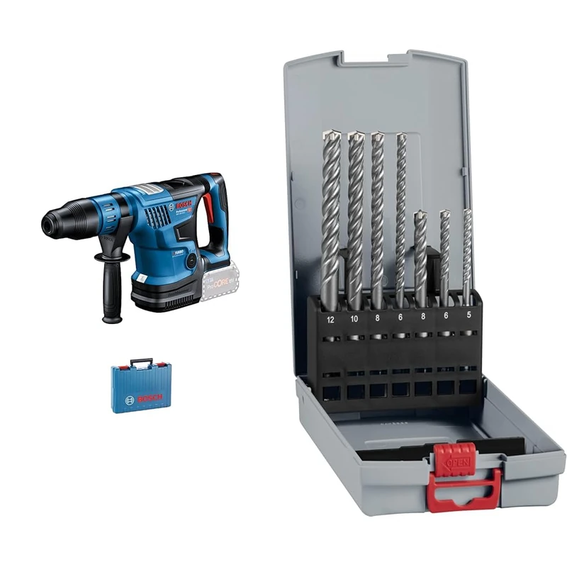 Bosch Professional 18V System Cordless Rotary Hammer BITURBO GBH 18V-36 C + 7X PRO SDS plus-5X Hammer Drill Bit Set (for Concrete, Lime and Sand Bricks, Ø 5-12 mm)
