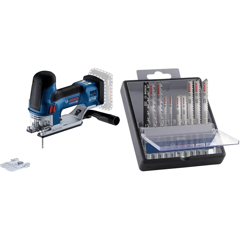 Bosch Professional 18V System Cordless Jigsaw GST 18V-155 SC + 10x PRO Hardwood and Laminate Jigsaw Blade Set (for Hardwood, Parquet, Length 83 mm)