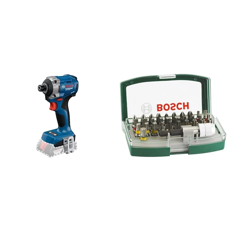 Bosch Professional 18V System Cordless Impact Driver GDR 18V-215 + 32pc. Screwdriver Bit Set (PH-, PZ-, Hex-, T-, TH-, S-Bit, Accessories Drill and Screwdriver)
