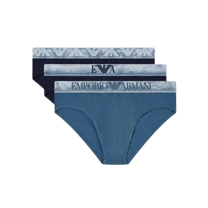 EMPORIO ARMANI Men's Shiny Logoband 3-Pack Brief Blue S