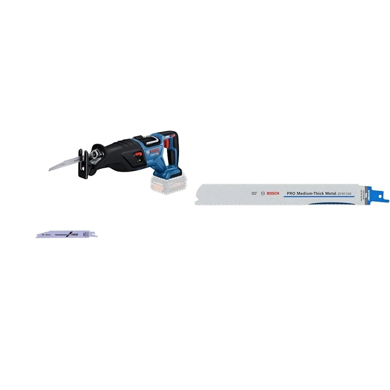 Bosch Professional 18V System BITURBO Cordless Reciprocating Saw GSA 18V-28 + 2X PRO Medium-Thick Metal S1137BEF Precise Reciprocating Saw Blade (Metal Pipes & Profiles, Non-Ferrous Metals, 225 mm)