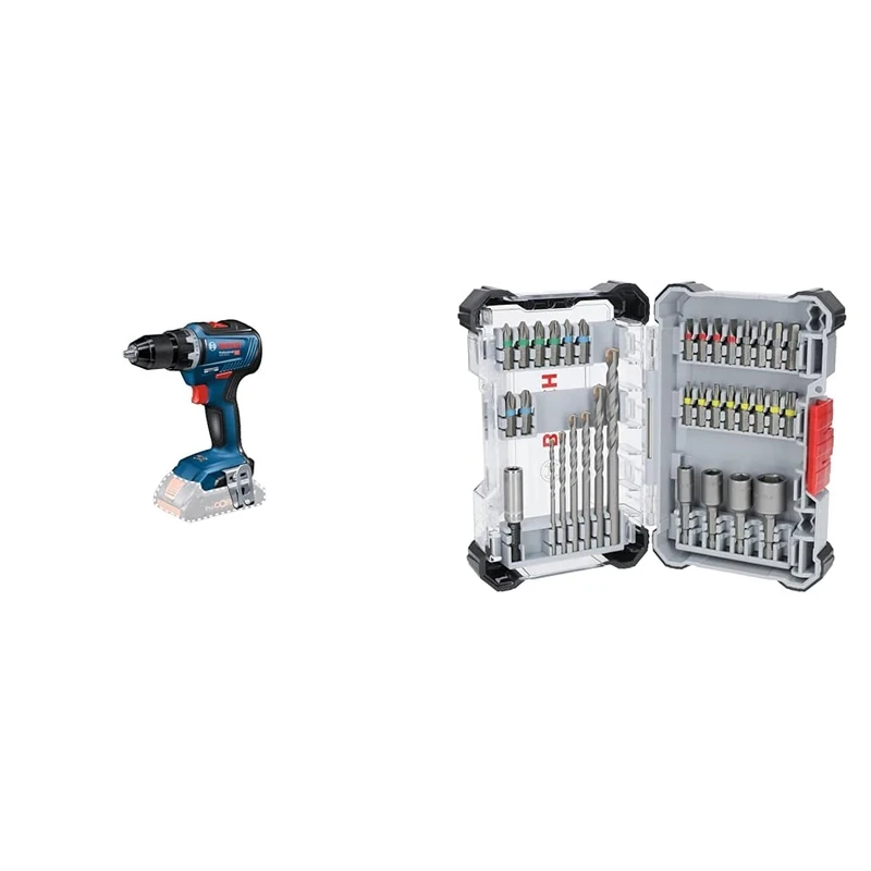 Bosch Professional 18V System Cordless Screwdriver GSR 18V-55 (Without Batteries and Charger, in Carton Box) + 35x Extra Hard Schrauberbit‑ und CYL-3 Bohrer-Set, 35‑TLG. (197 x 110,5 mm, Zubehör)